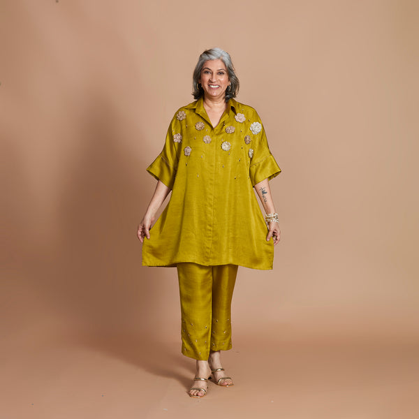 ISHA tunic Set - Yellow Ochre with Gota flowers