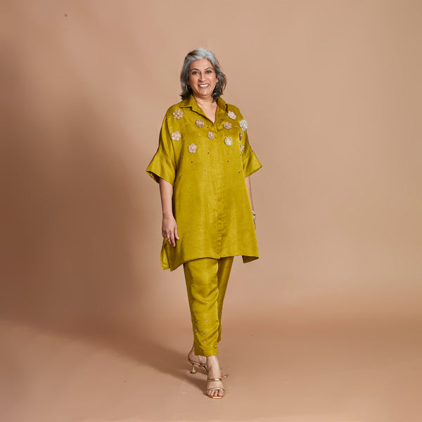 ISHA tunic Set - Yellow Ochre with Gota flowers