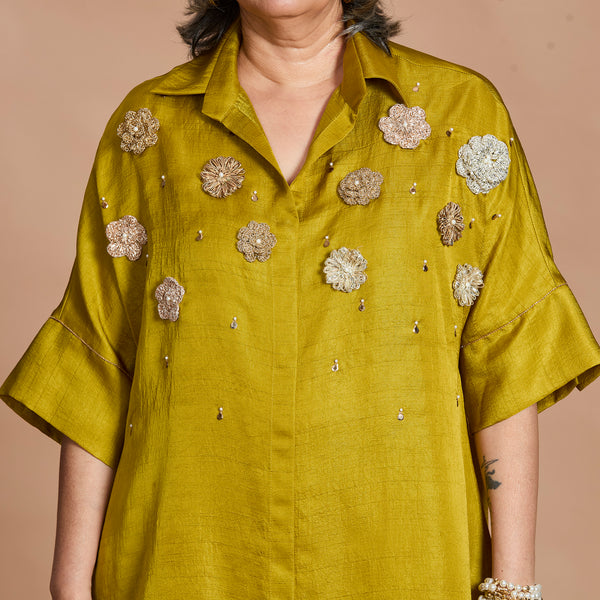 ISHA tunic Set - Yellow Ochre with Gota flowers
