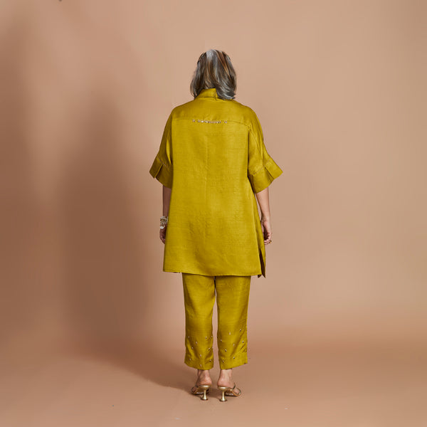ISHA tunic Set - Yellow Ochre with Gota flowers
