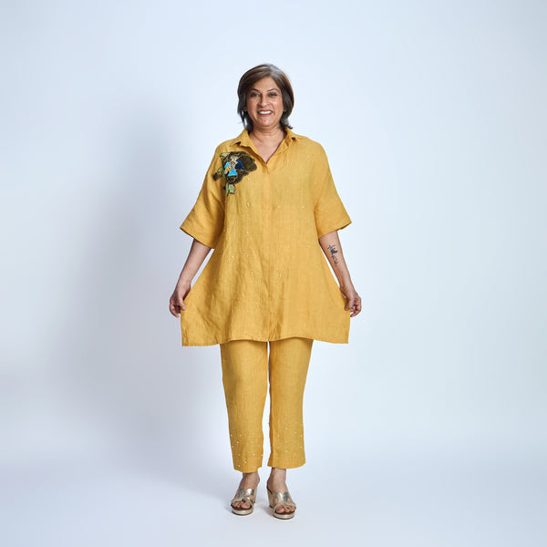 ISHA Set with Floral Applique- Mango yellow