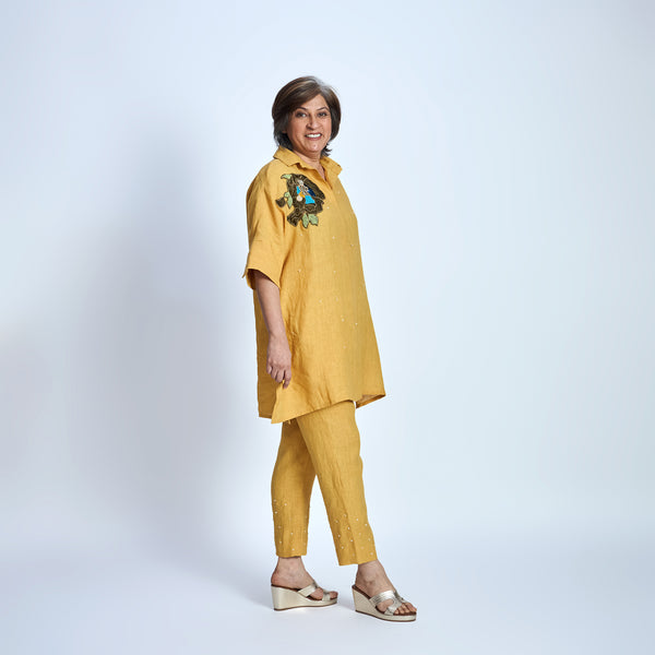 ISHA Set with Floral Applique- Mango yellow