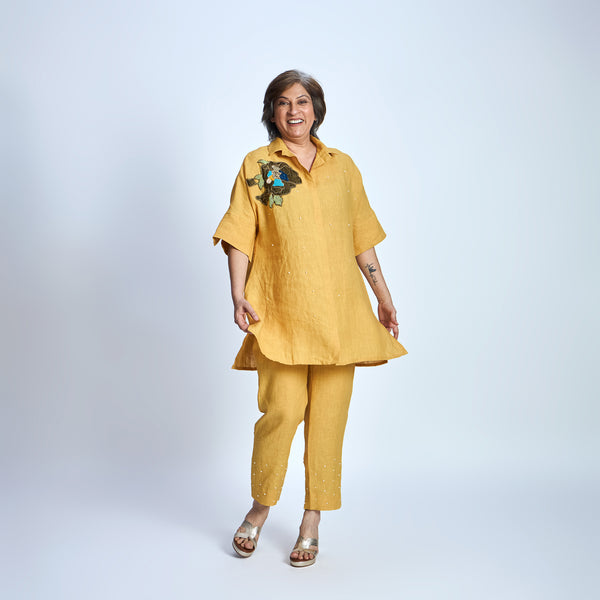 ISHA Set with Floral Applique- Mango yellow