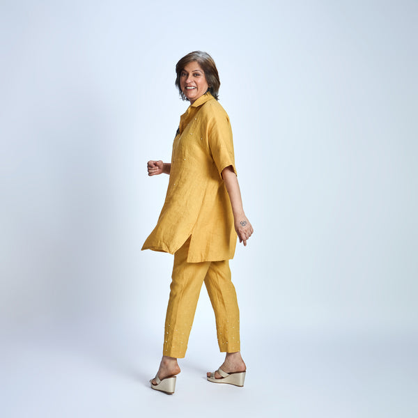 ISHA Set with Floral Applique- Mango yellow