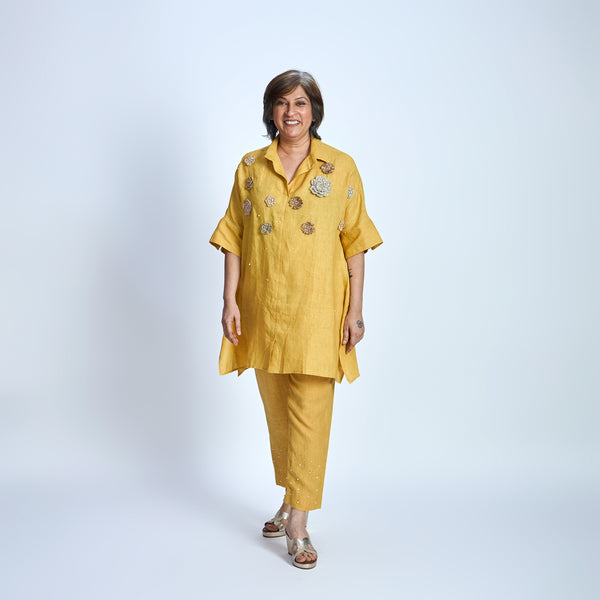 ISHA Set with GOTA Flowers - Mustard Yellow
