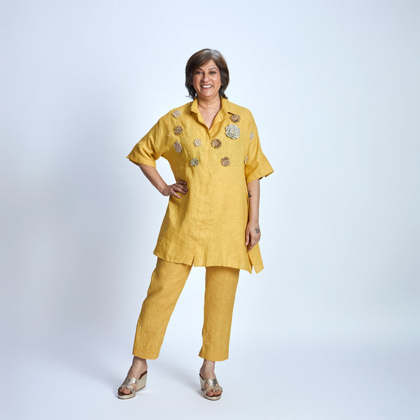 ISHA Set with GOTA Flowers - Mustard Yellow