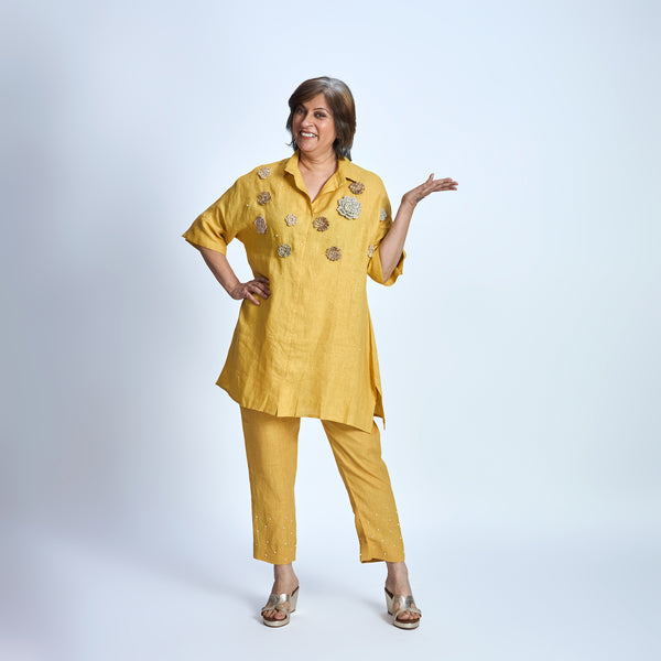 ISHA Set with GOTA Flowers - Mustard Yellow