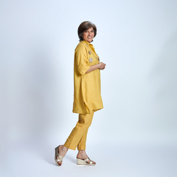 ISHA Set with GOTA Flowers - Mustard Yellow