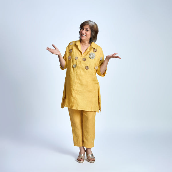 ISHA Set with GOTA Flowers - Mustard Yellow