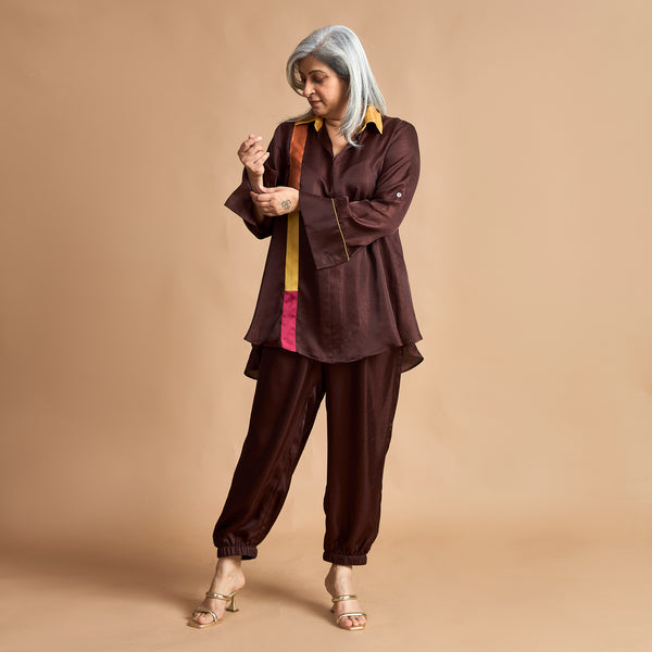 KAVYA  Shirt with Jogger Pants - Coffee Brown