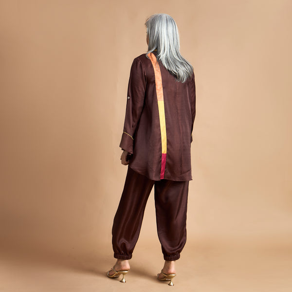 KAVYA  Shirt with Jogger Pants - Coffee Brown