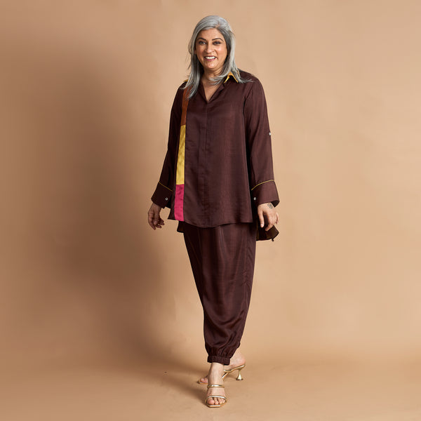 KAVYA  Shirt with Jogger Pants - Coffee Brown