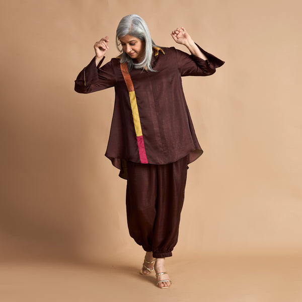 KAVYA  Shirt with Jogger Pants - Coffee Brown