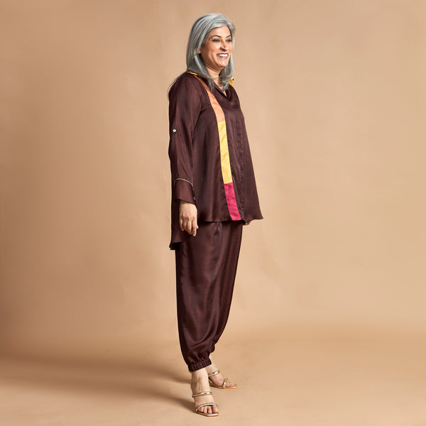 KAVYA  Shirt with Jogger Pants - Coffee Brown