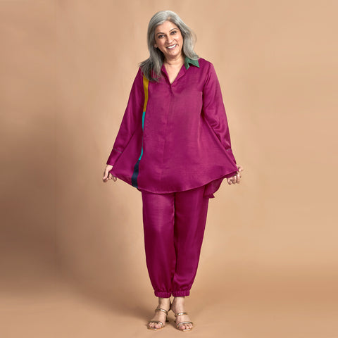 KAVYA  Shirt with Jogger Pants - Magenta