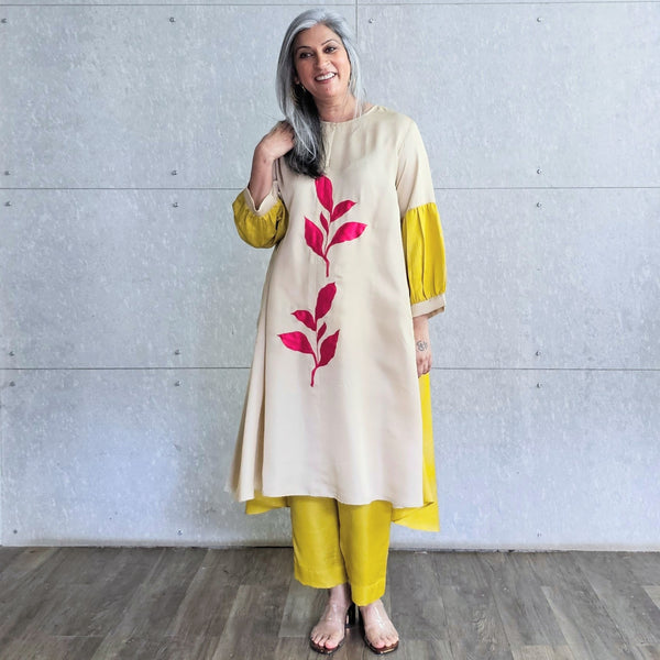 Kavya Tunic (Long) with Pants - Ivory & Yellow (SOLD OUT)