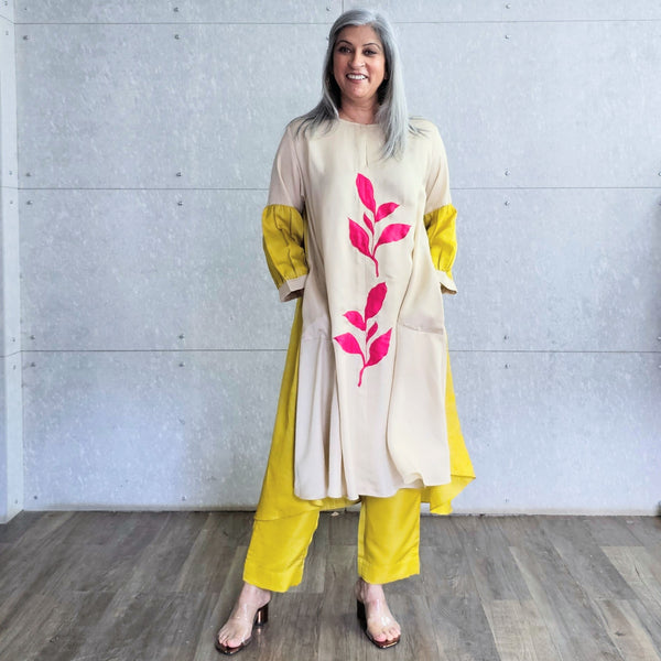 Kavya Tunic (Long) with Pants - Ivory & Yellow (SOLD OUT)