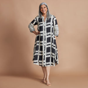 KAVYA A-line Dress - Black Ivory Print