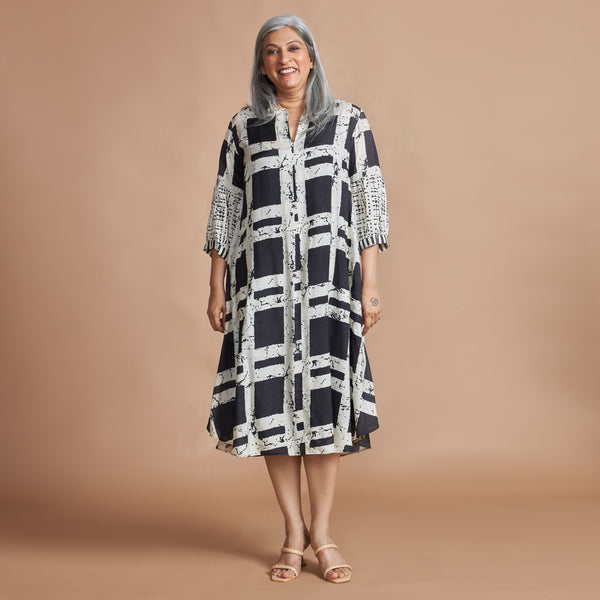 KAVYA A-line Dress - Black Ivory Print