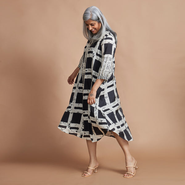 KAVYA A-line Dress - Black Ivory Print