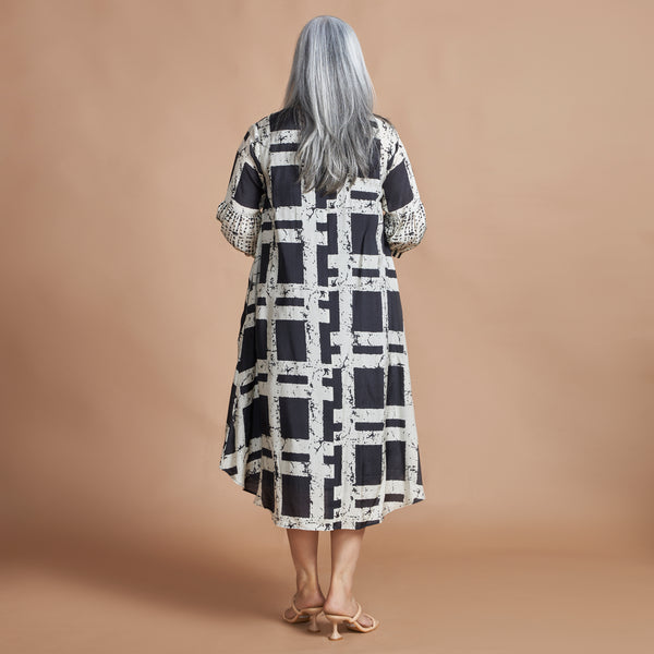 KAVYA A-line Dress - Black Ivory Print