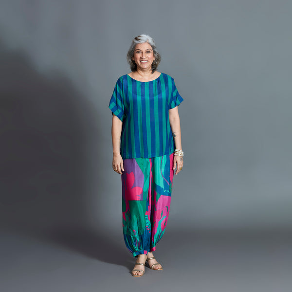 Koji Balloon Pants Set - Emerald Blue Cotton Silk