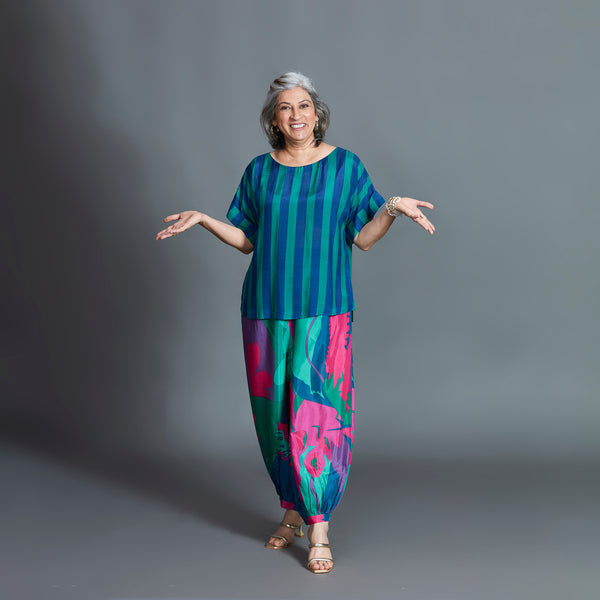 Koji Balloon Pants Set - Emerald Blue Cotton Silk