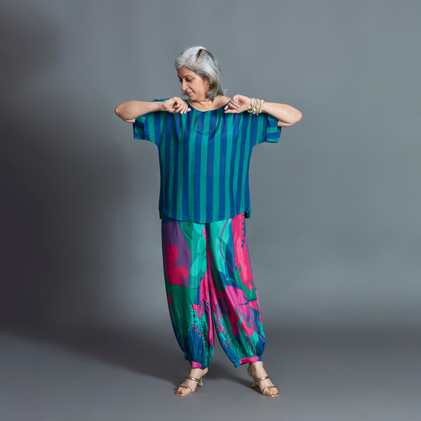 Koji Balloon Pants Set - Emerald Blue Cotton Silk