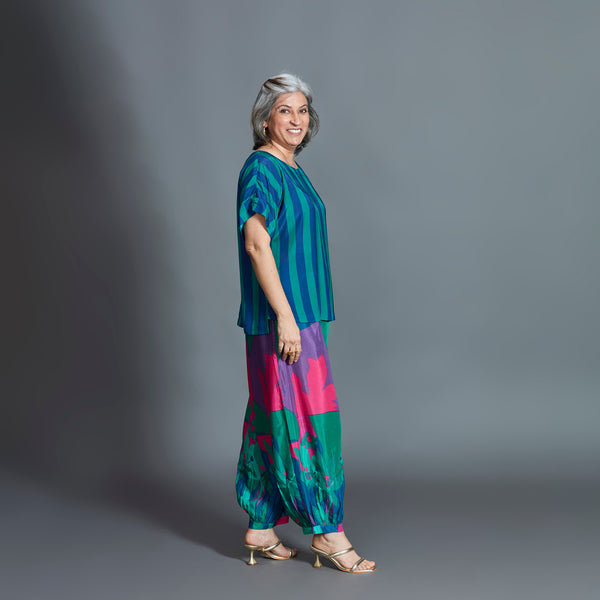 Koji Balloon Pants Set - Emerald Blue Cotton Silk