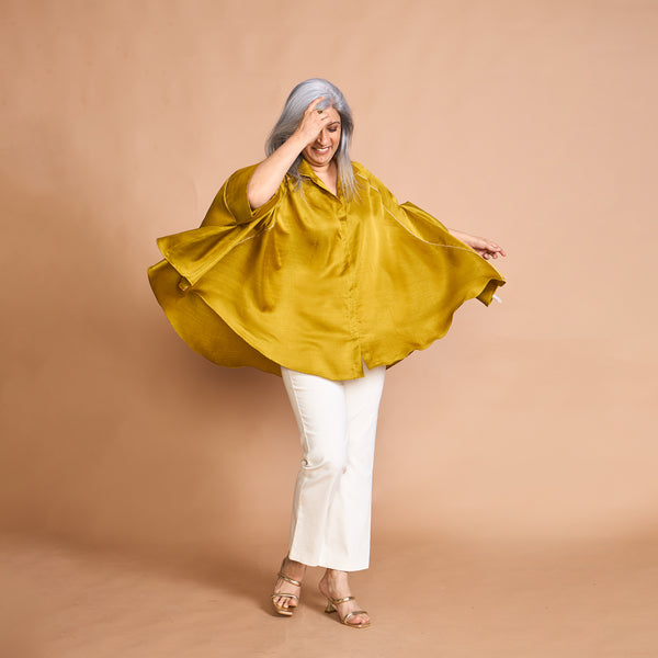 LELA Butterfly Shirt - Yellow Ochre Plain