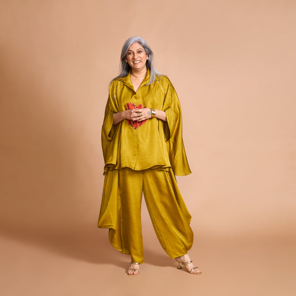 LELA Butterfly Shirt + Goro Dhoti Set - Yellow Ochre