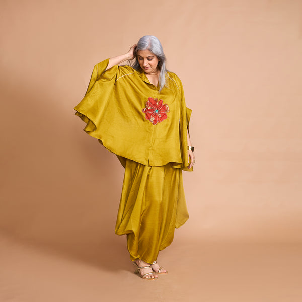 LELA Butterfly Shirt + Goro Dhoti Set - Yellow Ochre