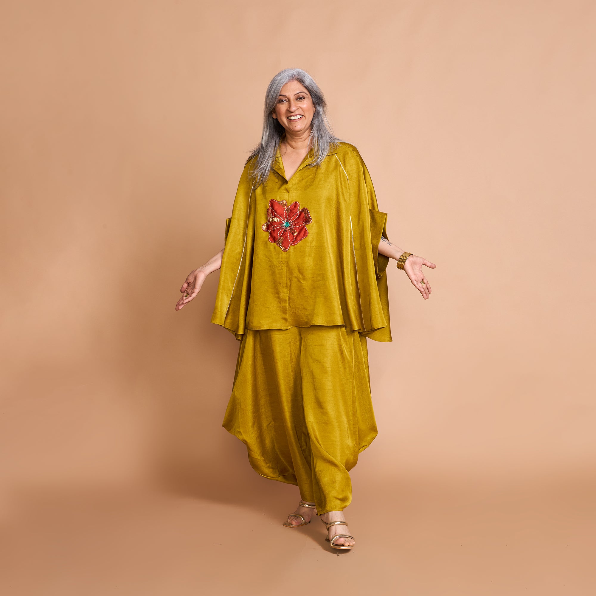 LELA Butterfly Shirt + Goro Dhoti Set - Yellow Ochre