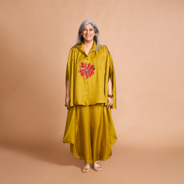 LELA Butterfly Shirt + Goro Dhoti Set - Yellow Ochre