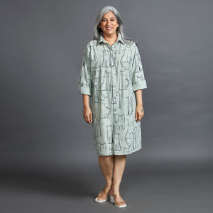 LUCKY Cat Print Dress - Mint & Black (LAST PIECE)