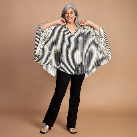 LELA Butterfly Shirt - Black Ivory Print