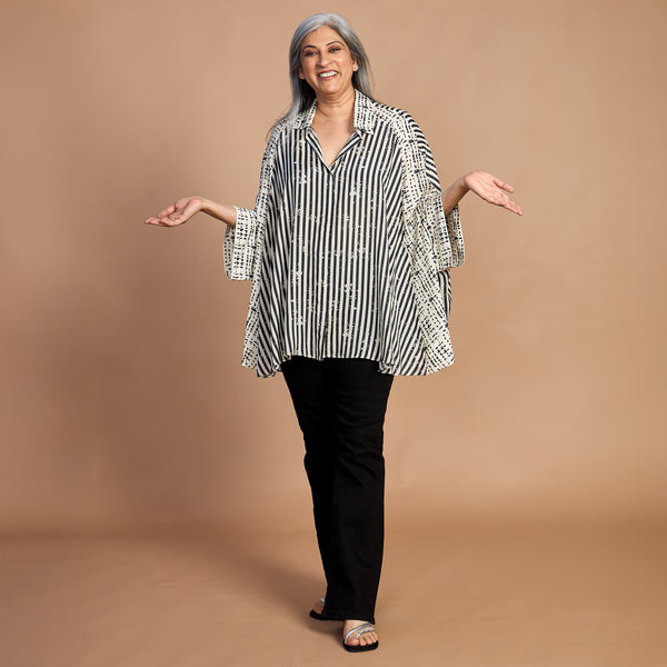 LELA Butterfly Shirt - Black Ivory Print