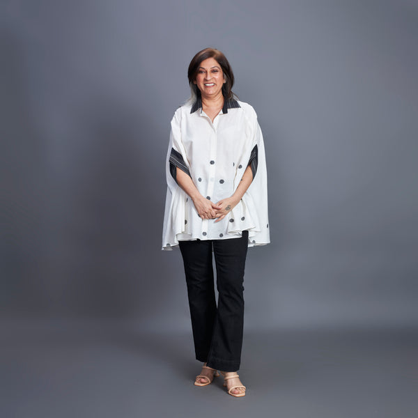 LELA Butterfly Shirt - Ivory Grey Dots (PROMO)