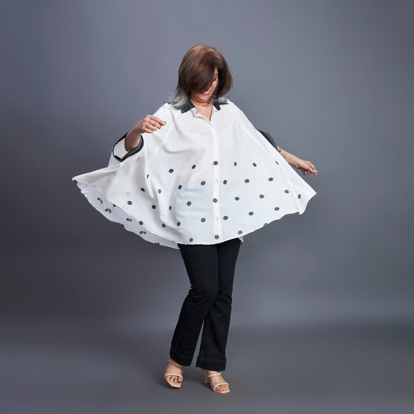 LELA Butterfly Shirt - Ivory Grey Dots (PROMO)