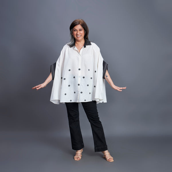 LELA Butterfly Shirt - Ivory Grey Dots (PROMO)