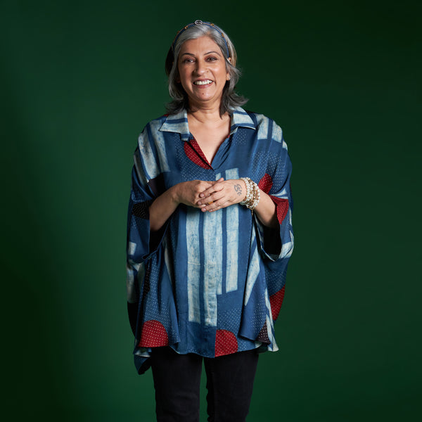 LELA Butterfly Shirt - Blue Ajrakh Modal Satin