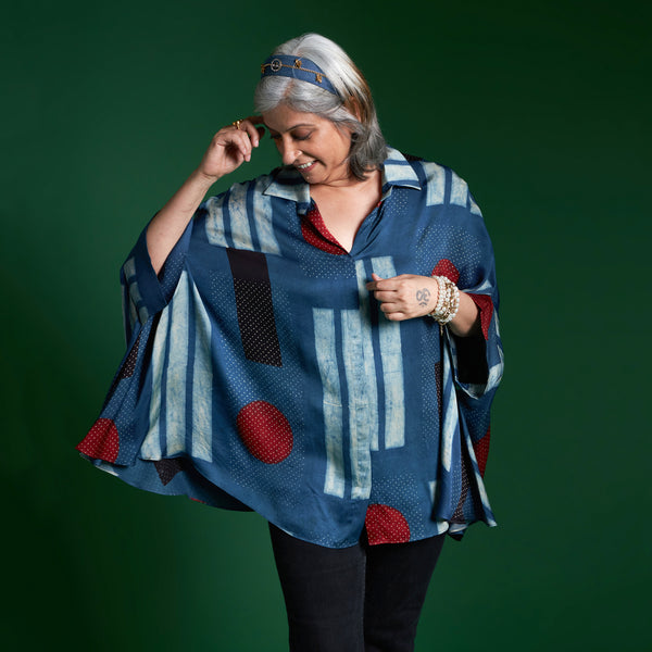 LELA Butterfly Shirt - Blue Ajrakh Modal Satin
