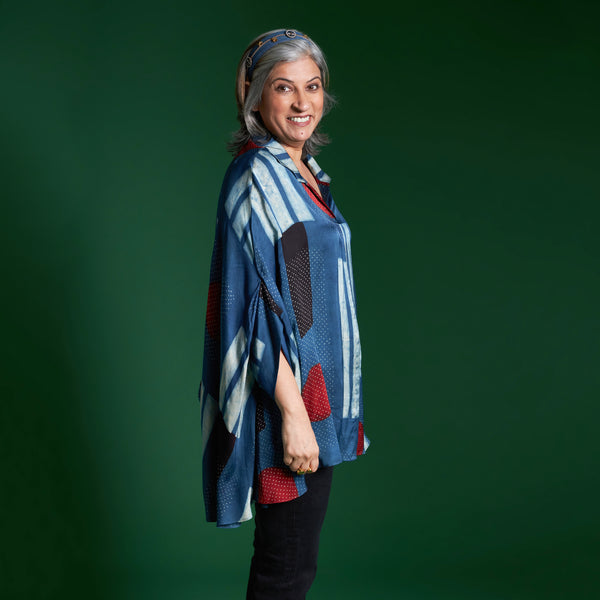 LELA Butterfly Shirt - Blue Ajrakh Modal Satin