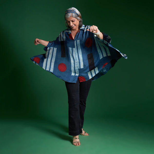 LELA Butterfly Shirt - Blue Ajrakh Modal Satin