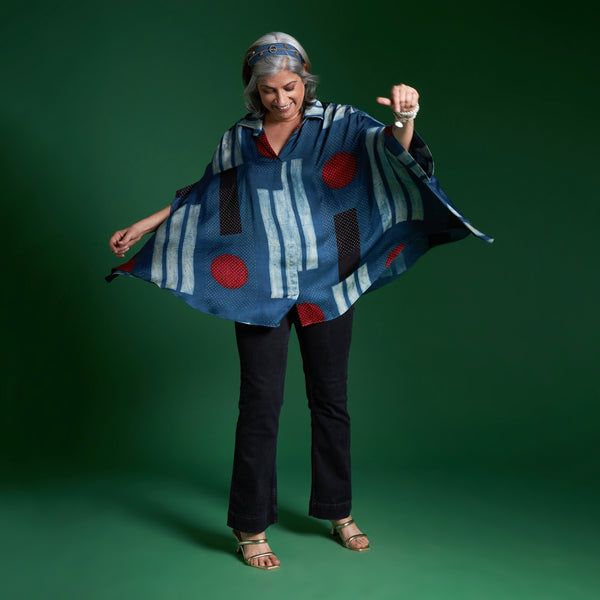 LELA Butterfly Shirt - Blue Ajrakh Modal Satin