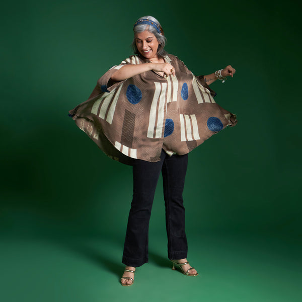 LELA Butterfly Shirt - Fawn Ajrakh Modal Satin