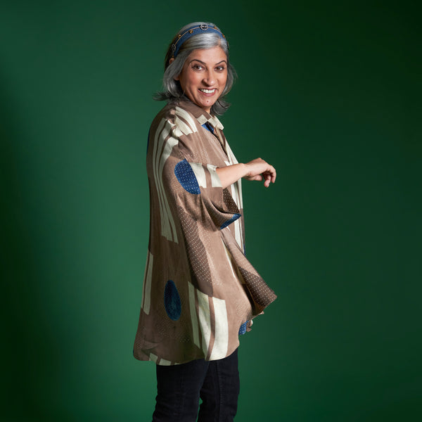 LELA Butterfly Shirt - Fawn Ajrakh Modal Satin
