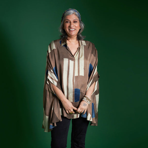 LELA Butterfly Shirt - Fawn Ajrakh Modal Satin