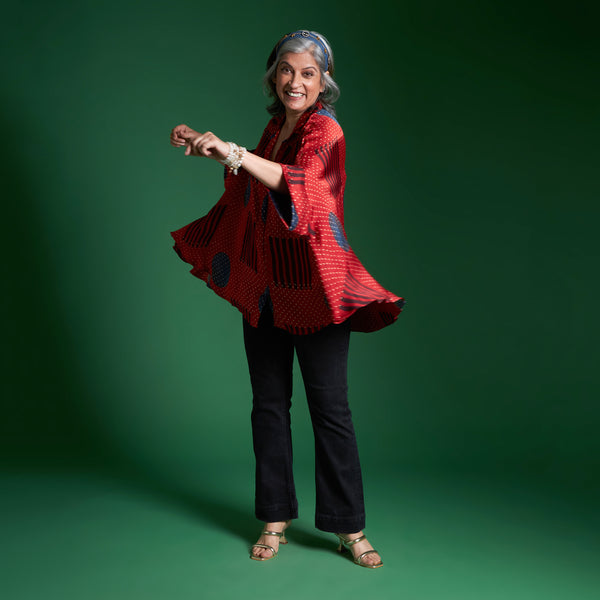 LELA Butterfly Shirt - Red Ajrakh Modal Satin
