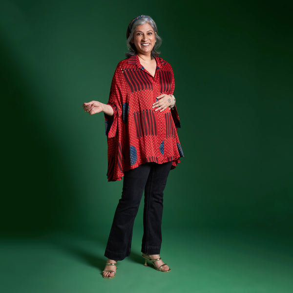 LELA Butterfly Shirt - Red Ajrakh Modal Satin